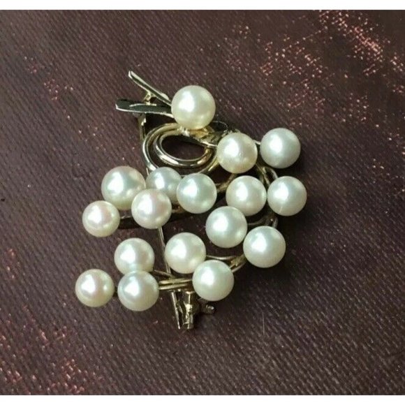Vintage 1970’s Silver Japanese 17 Cultured Pearl Pin Brooch Mid Century Modern - Picture 3 of 8